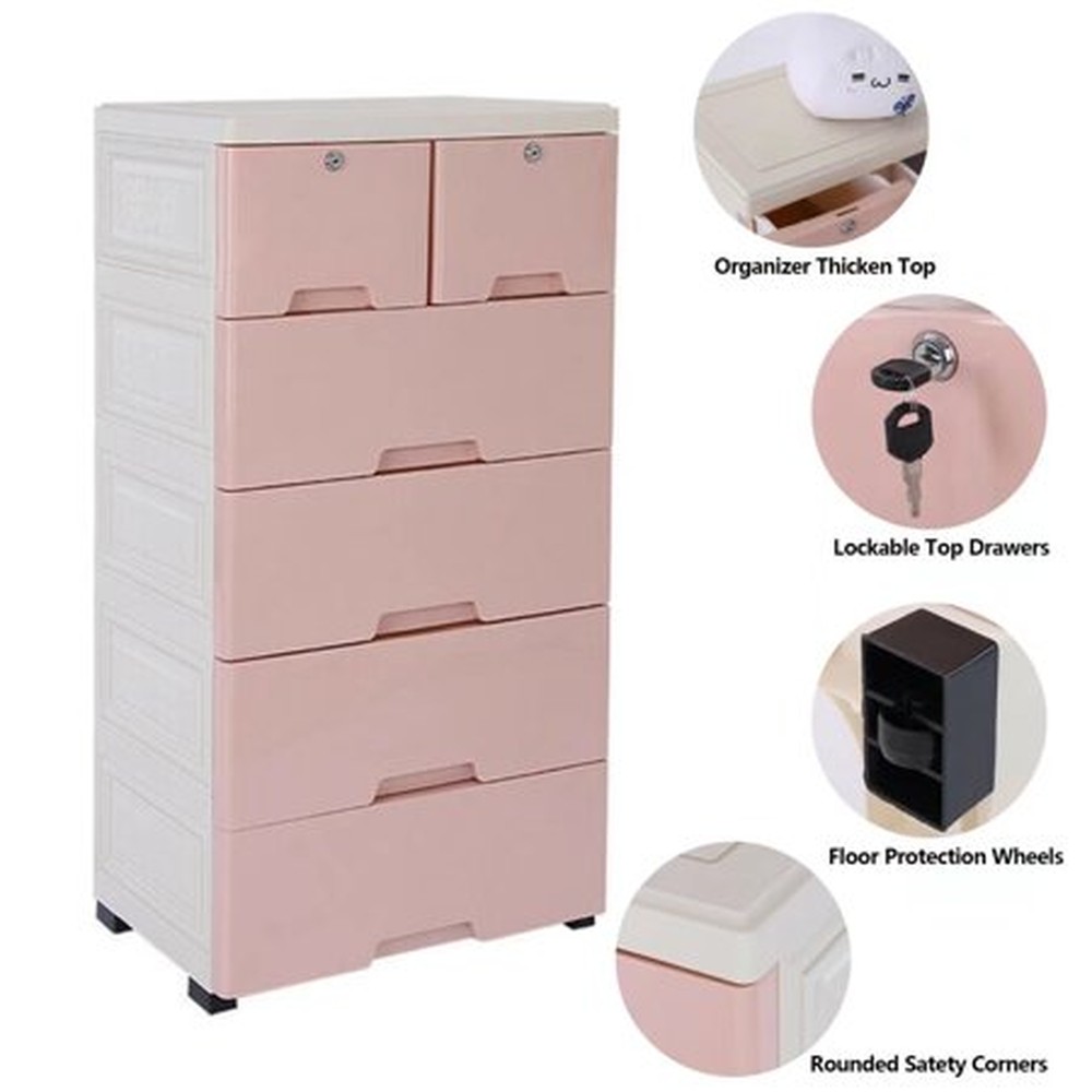 Modern Pink And Grey Rolling Plastic Storage Cabinet