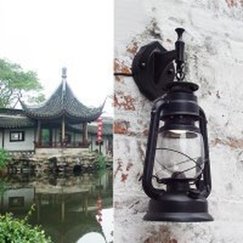 Rustic Black Metal Lantern Hanging Outdoor Wall Lamp