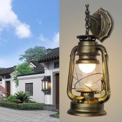 Rustic Green Bronze Metal Lantern Hanging Outdoor Wall Lamp