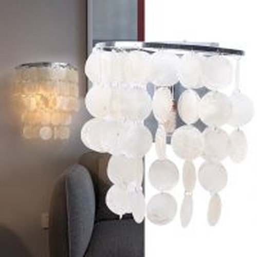 Boho White Capiz Shell LED Hanging Wall Lamp