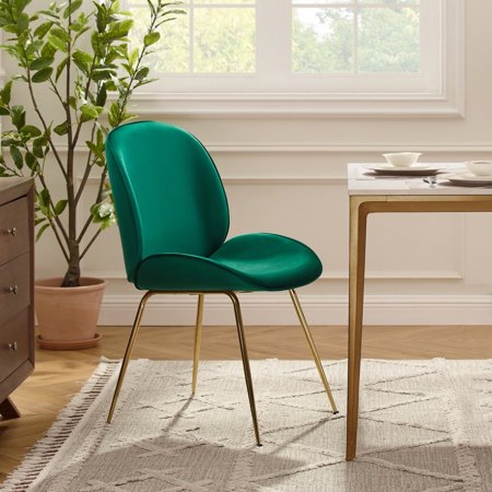 Gold and Green Velvet Shell Shape Dining or Side Chair