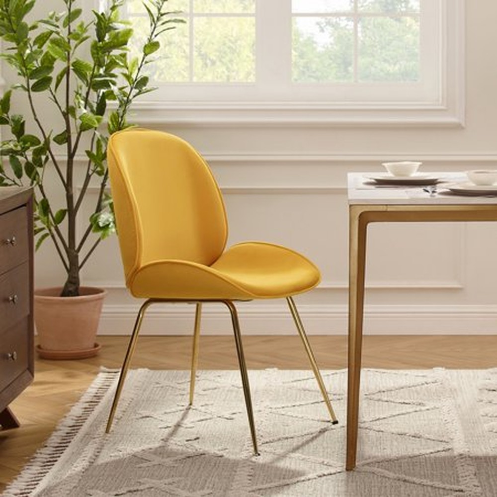Gold and Yellow Velvet Shell Shape Dining or Side Chair
