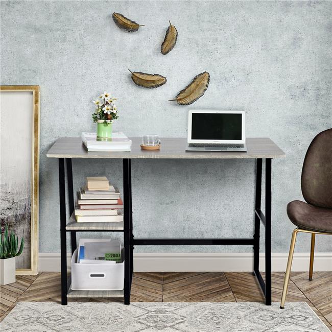 Modern Geo Dark Grey Home Office Table With Storage Shelves