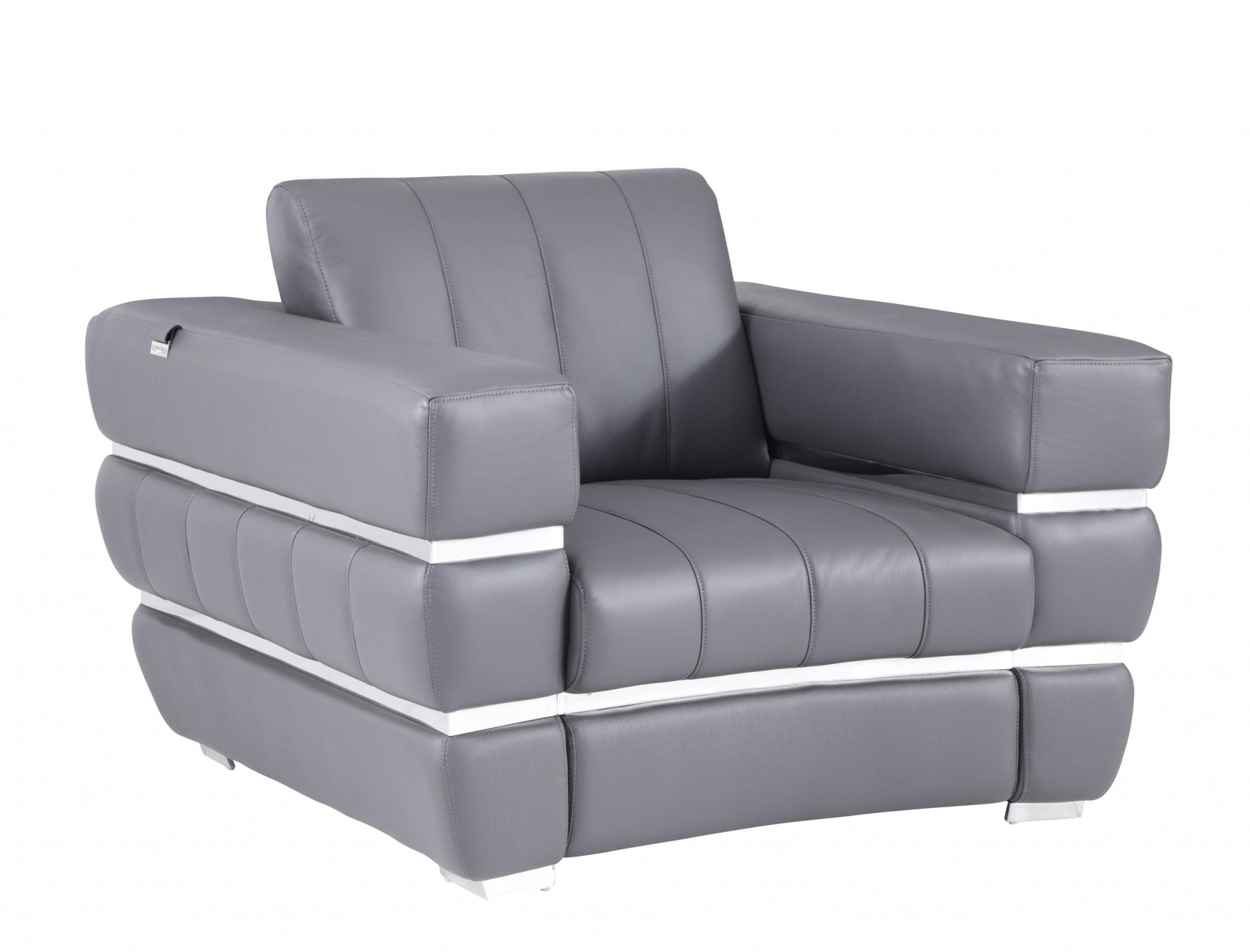 Charcoal Gray Stripe Top Grade Italian Leather Chair