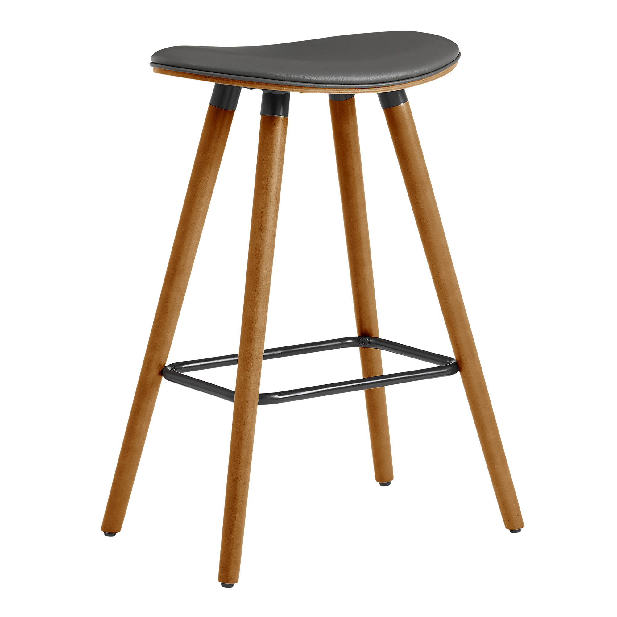 26" Gray Faux Leather Backless Wooden Bar Stool