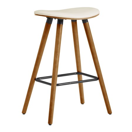26" Cream Faux Leather Backless Wooden Bar Stool