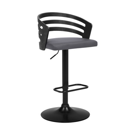 Gray Faux Leather Black Wood and Steel Adjustable Swivel Bar Stool