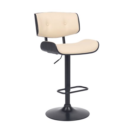 Adjustable Cream Tufted Faux Leather and Black Wood Swivel Barstool