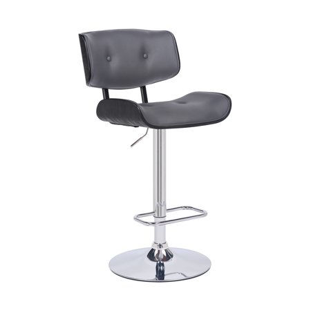Adjustable Gray Tufted Faux Leather Black and Chrome Swivel Barstool