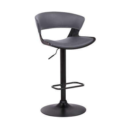 Gray Faux Leather Adjustable Swivel Wooden Bar Stool