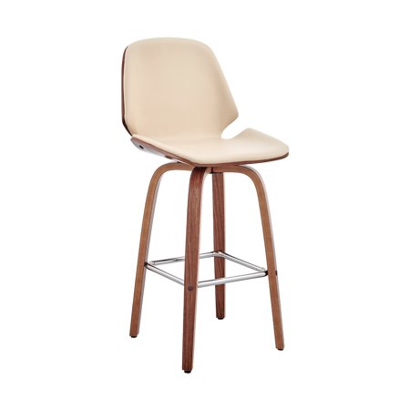 26" Cream Faux Leather Swivel Seat Wooden Bar Stool