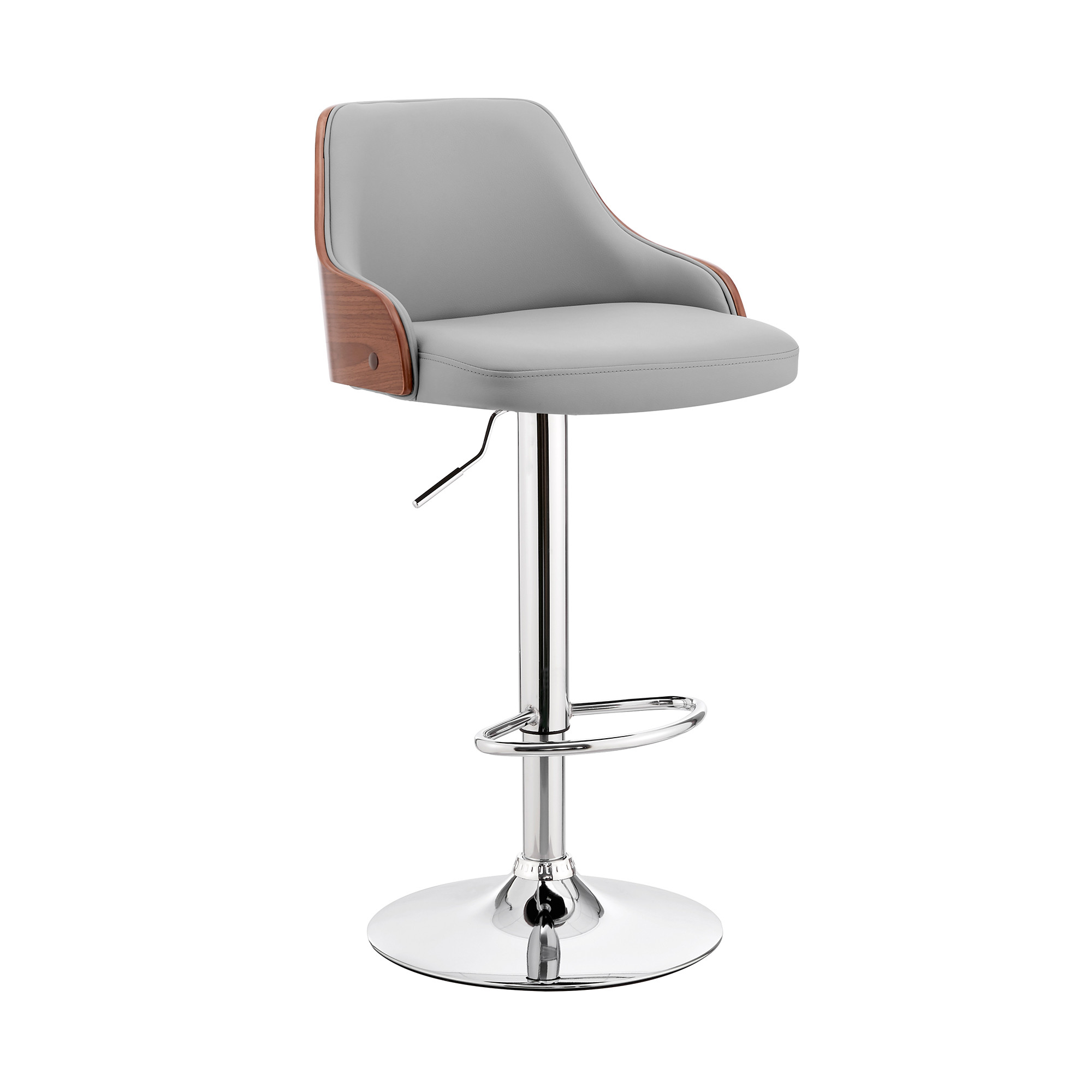 Gray Faux Leather Adjustable Modern Bar Stool
