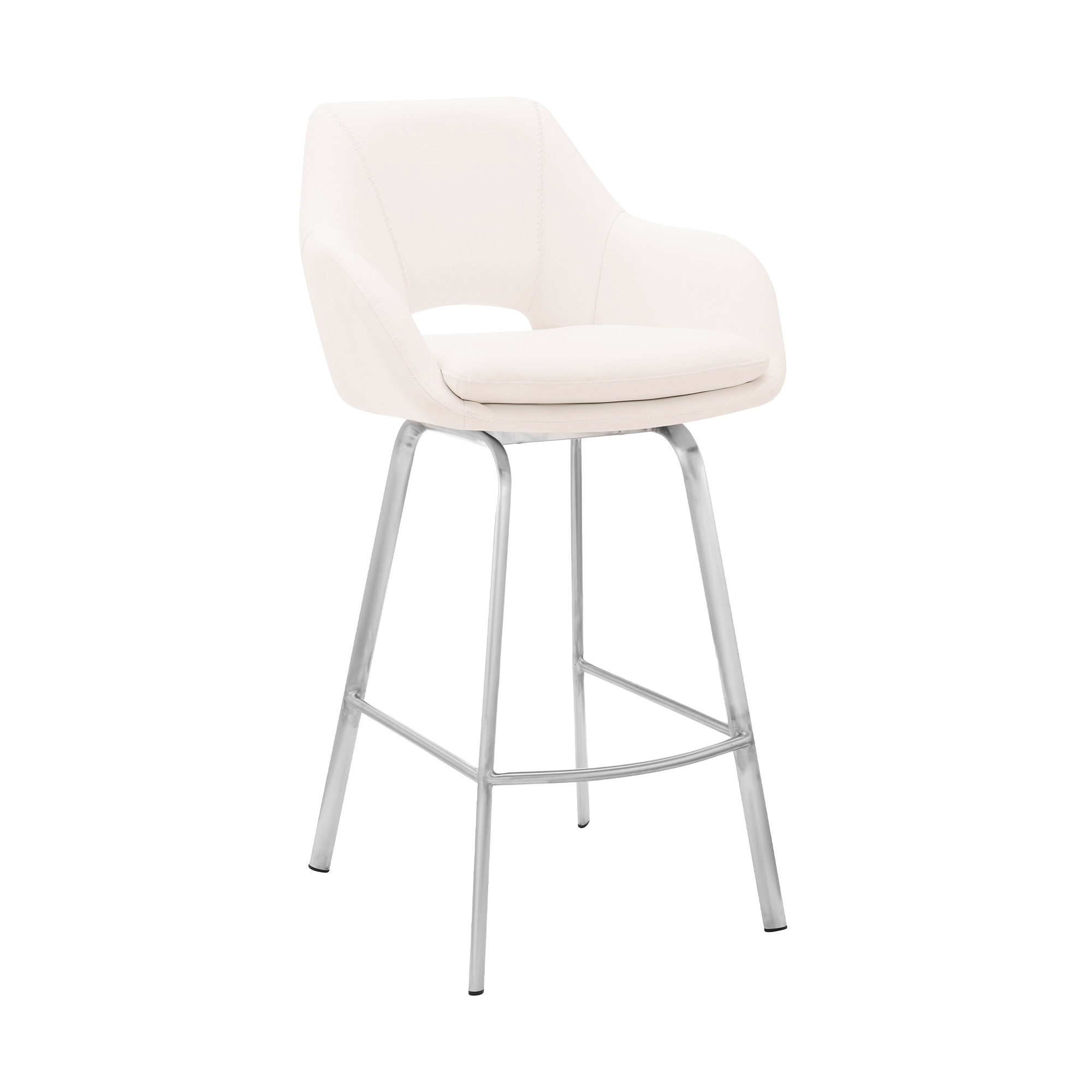 26" White Faux Leather and Stainless Steel Swivel Counter Stool
