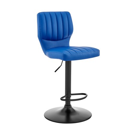 Blue Faux Leather Textured Adjustable Bar Stool