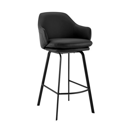30" Black Faux Leather and Black Metal Swivel Bar Stool