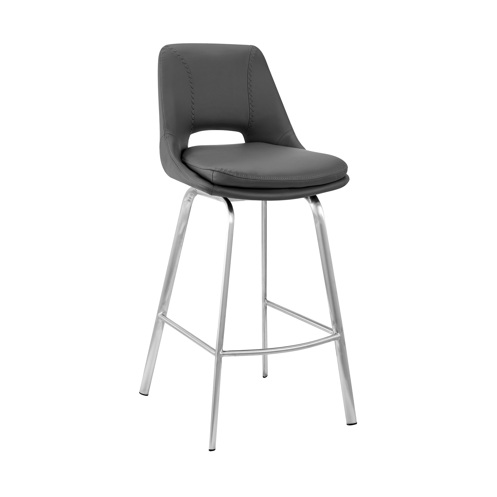 30" Elegant Grey Faux Leather Bar Stool with Stainless Steel Frame