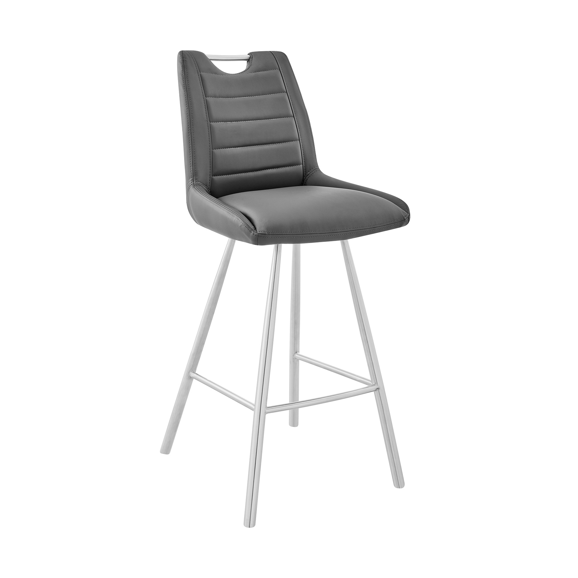 26" Grey Faux Leather and Brushed Stainless Steel Counter Stool