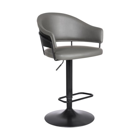 Adjustable Grey Faux Leather Black Wood and Metal Bar Stool