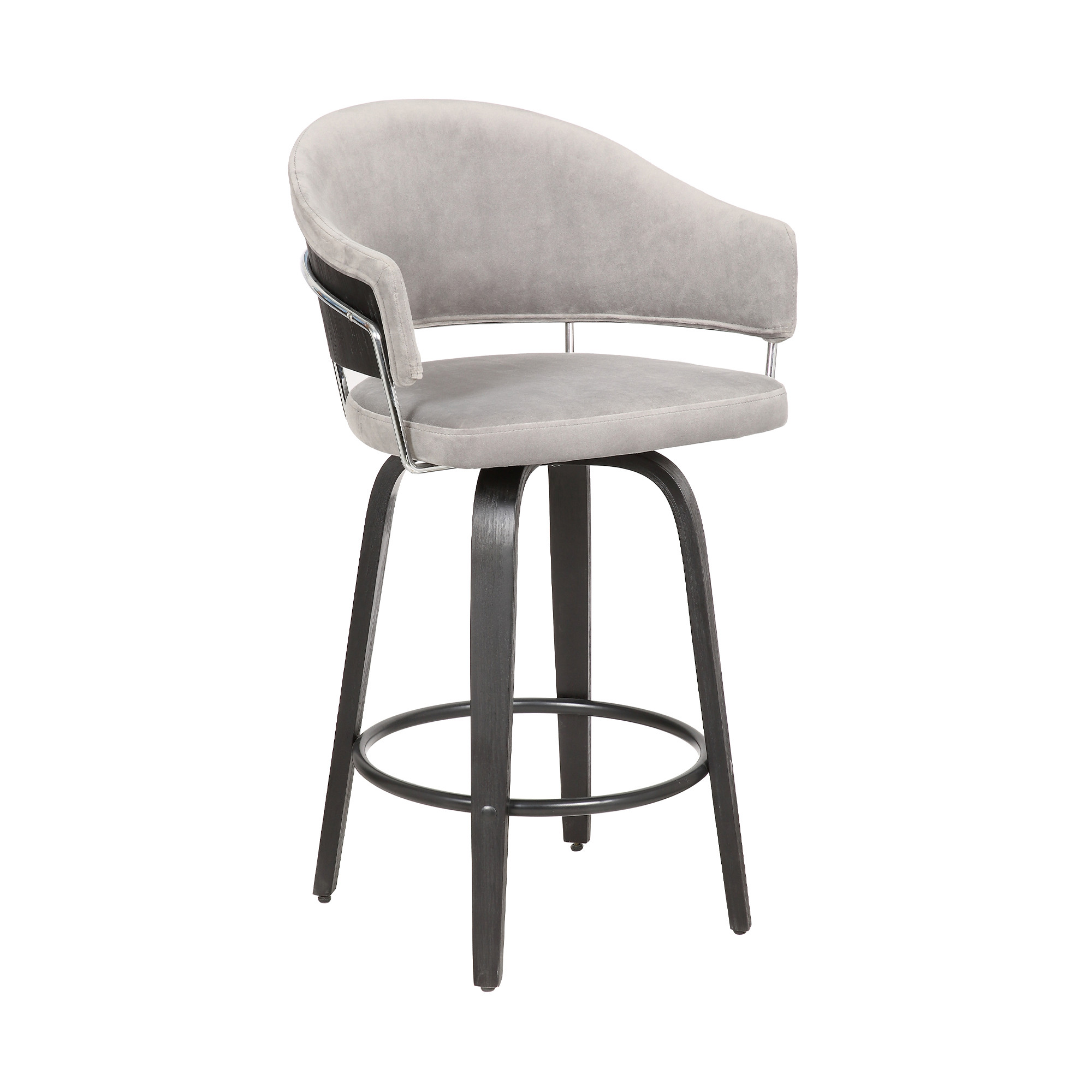 26" Light Grey Faux Leather Bar Stool with Black Brushed Frame