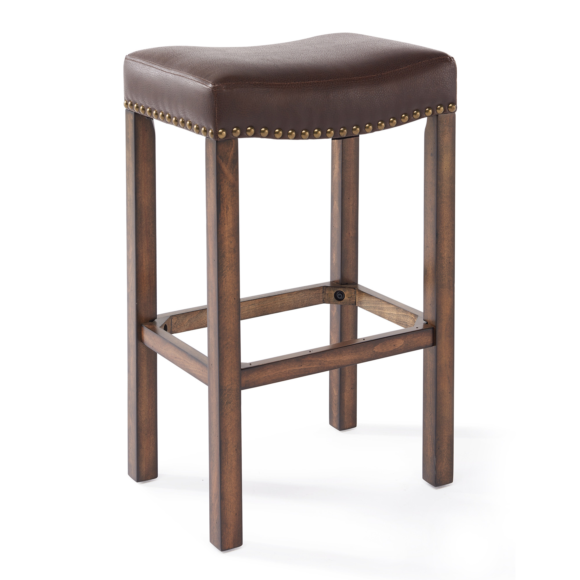 26" Warm Brown Faux Leather Backless Bar Stool