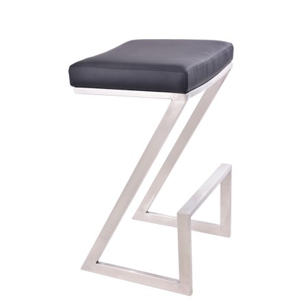 30" Contempo Black Faux Leather and Stainless Backless Bar Stool