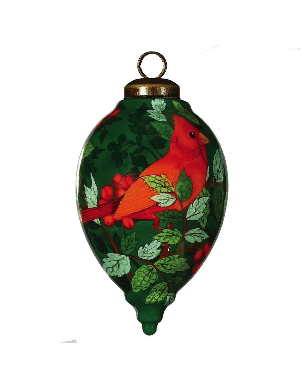 Red Cardinal on the Holly Hand Painted Mouth Blown Glass Ornament