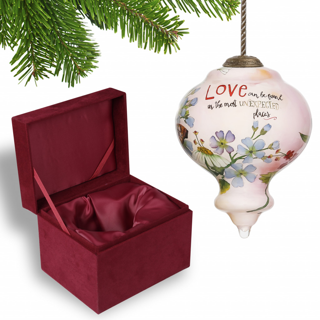 Floral Love Can be Found in the Most Unexpected Places Hand Painted Mouth Blown Glass Ornament