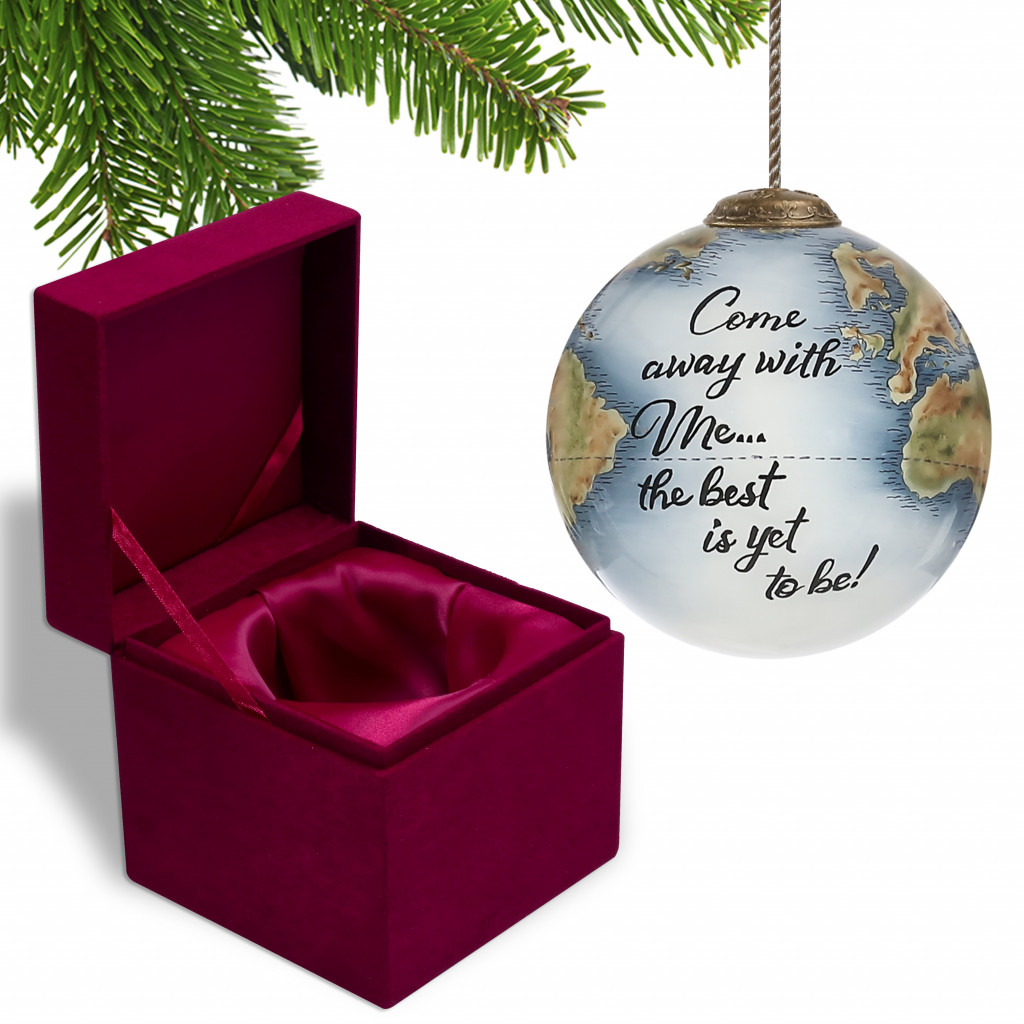 Globe Come Away with Me Hand Painted Mouth Blown Glass Ornament