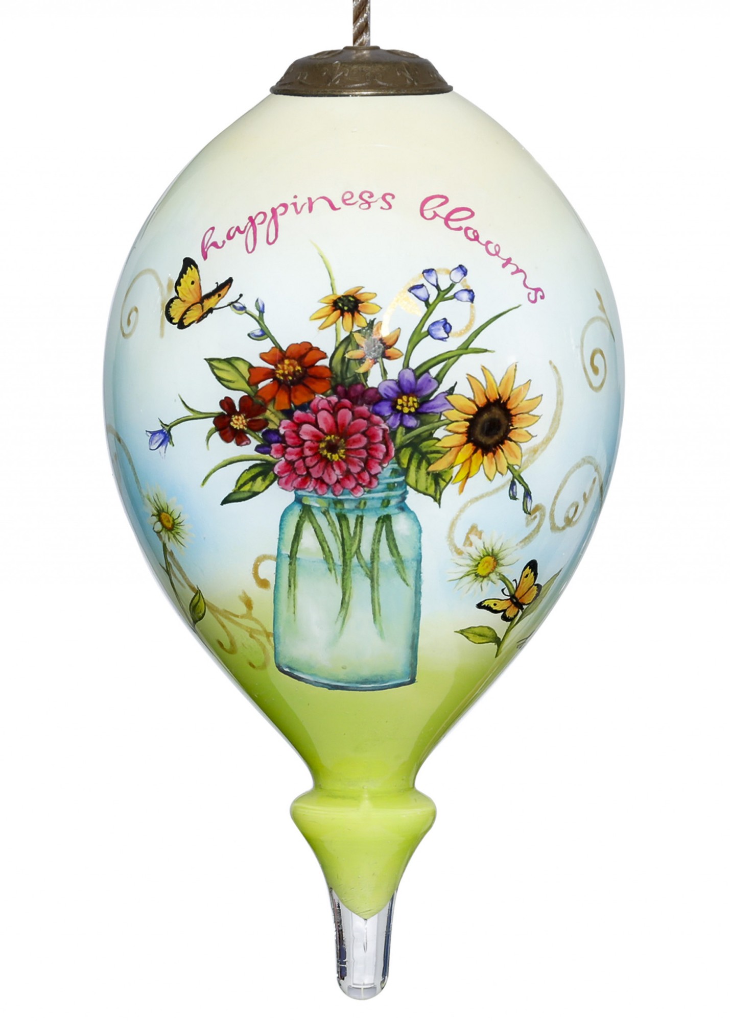 Beautiful Blooms in a Jar Hand Painted Mouth Blown Glass Ornament