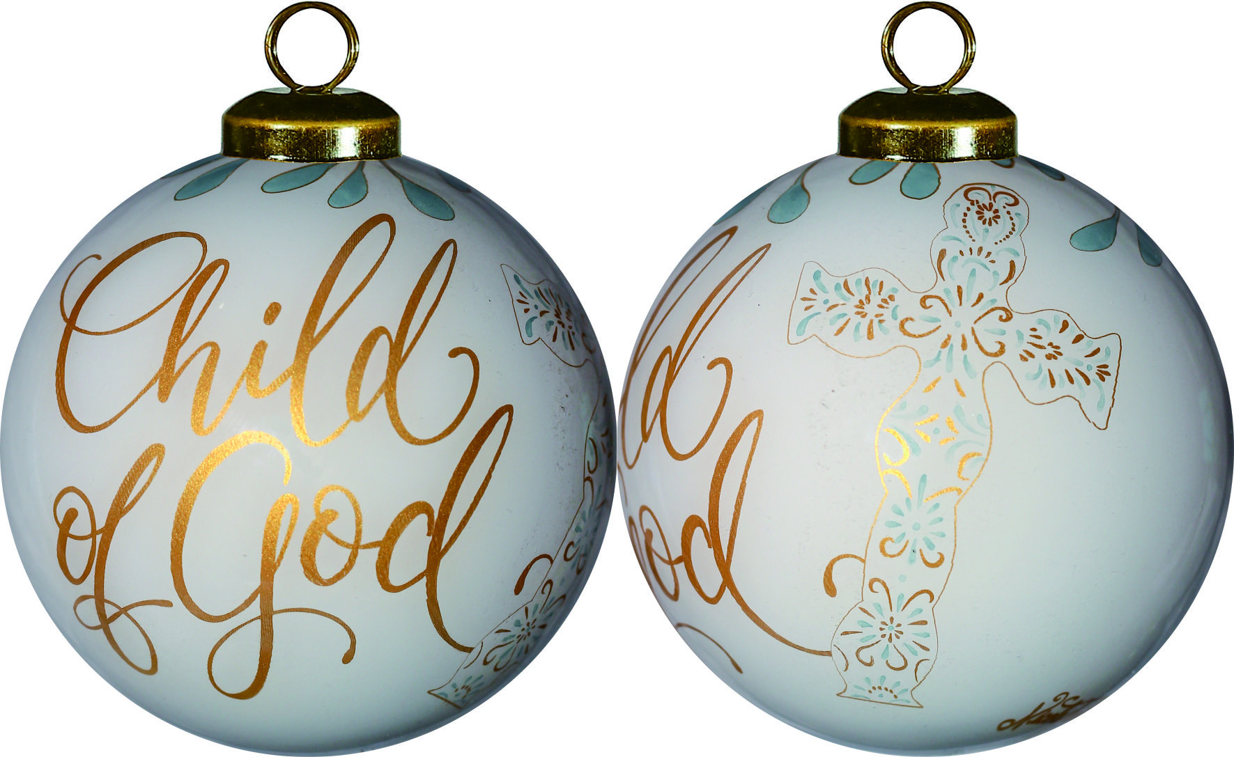 White and Gold Child of God Hand Painted Mouth Blown Glass Ornament