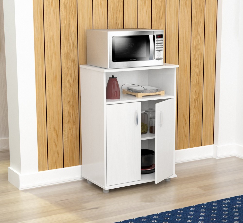 34.7" White Melamine and Engineered Wood Microwave Cabinet