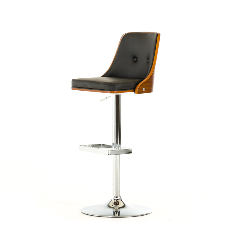 43" Black Leatherette Veneer and Steel Bar Stool