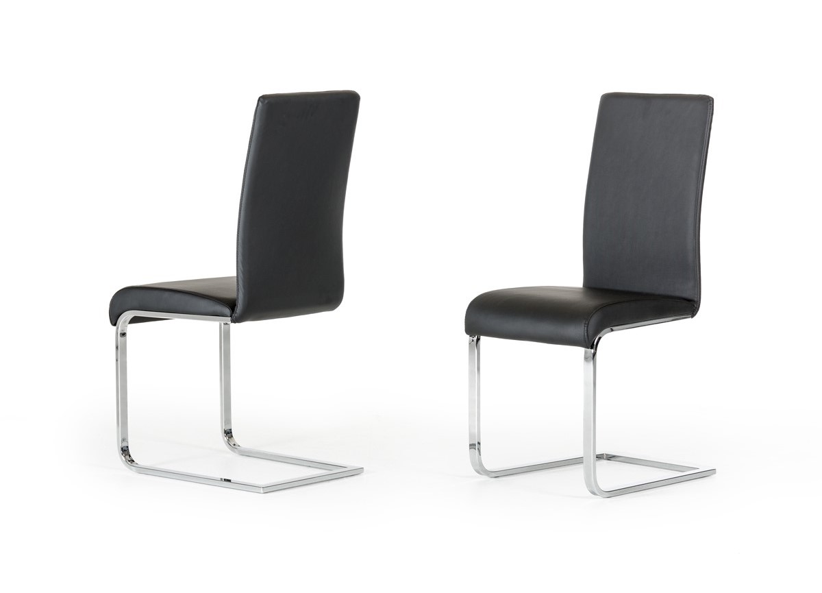 Two 38" Black Leatherette and Metal Dining Chairs