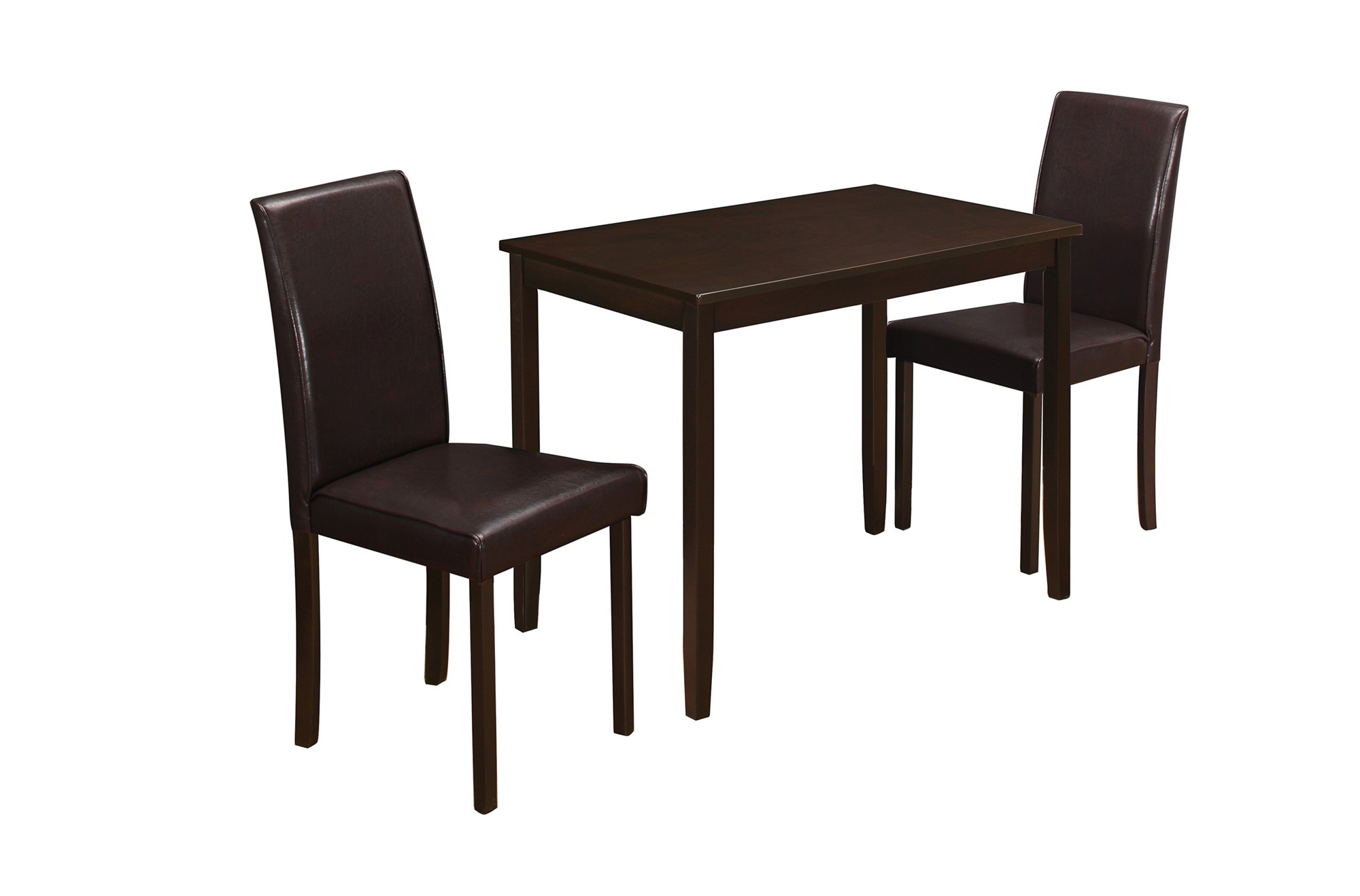 68" x 75" x 102" Cappuccino Solid Wood Foam Veneer LeatherLook 3pcs Dining Set