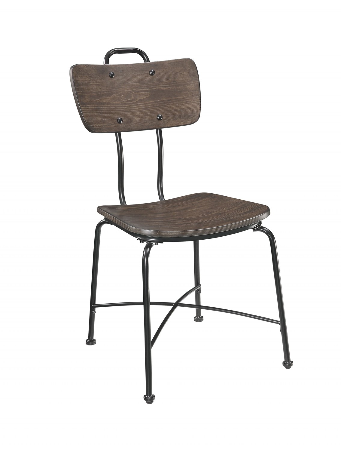 21" X 18" X 37" Walnut Wood and Black Metal Base Side Chair Set of 2