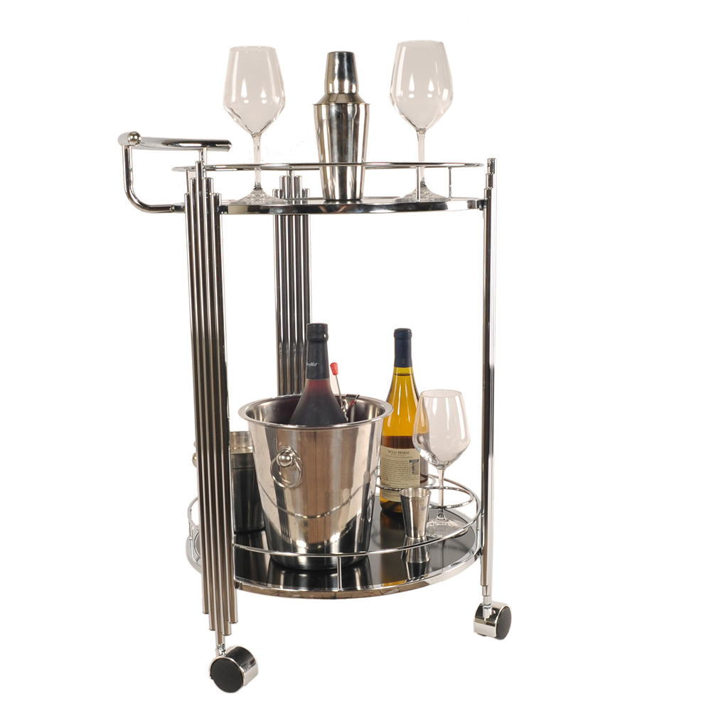 17.5" x 21" x 30" Chrome, Round, 2-Tier - Serving Trolley