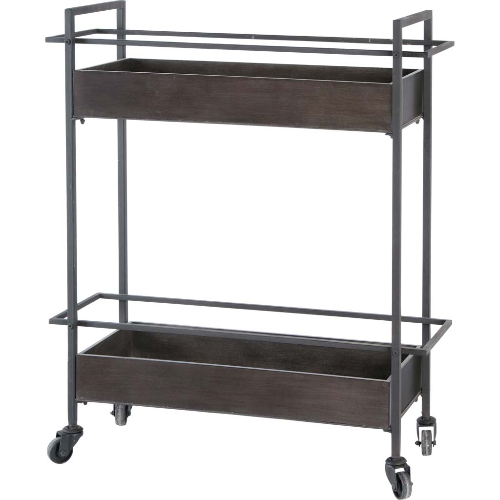 Rectangular Gray Metal With Two-Tier Shelves Bar Cart