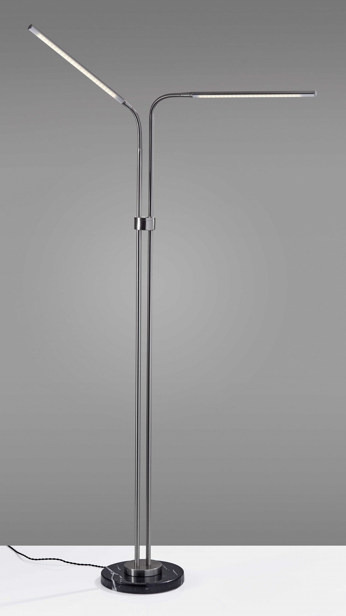 37.25" X 9.5" X 54.5-72.5" Brushed Steel Metal LED Floor Lamp