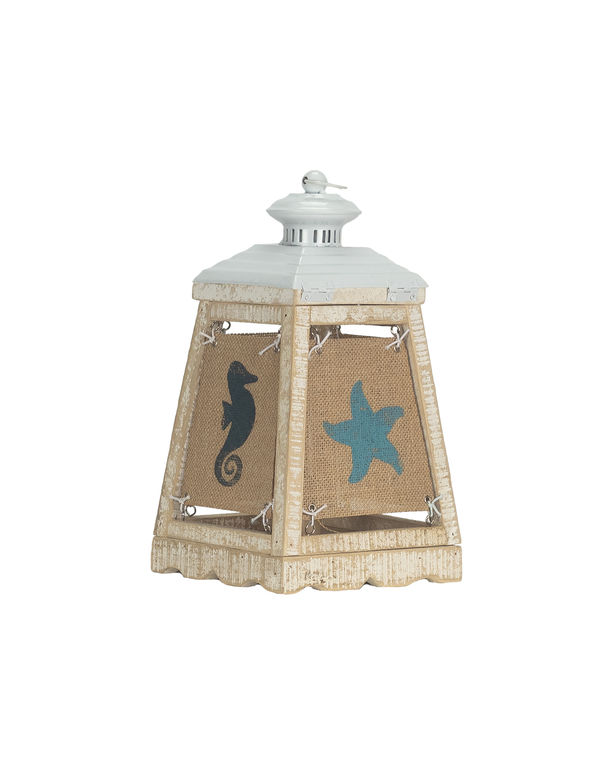 Cape Lantern White Accent Lamp with Coastal Icons