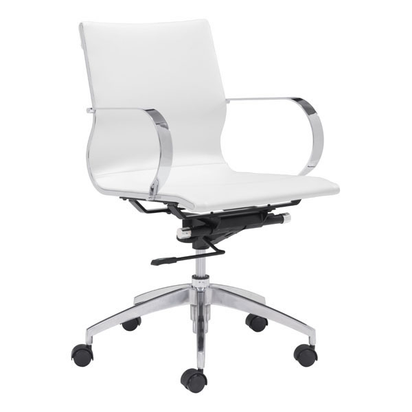 27.6" X 27.6" X 36" White Leatherette Low Back Office Chair