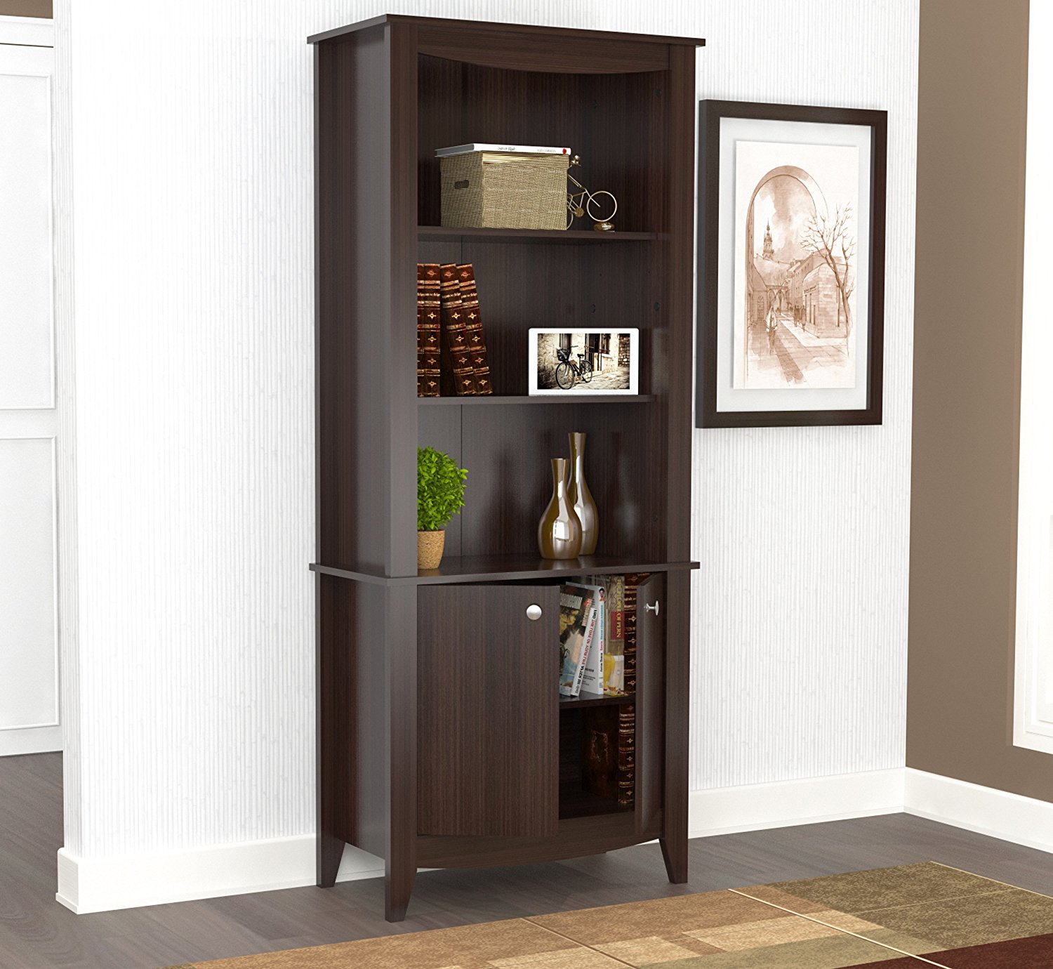 70.9" Classic Espresso Melamine and Engineered Wood Bookcase