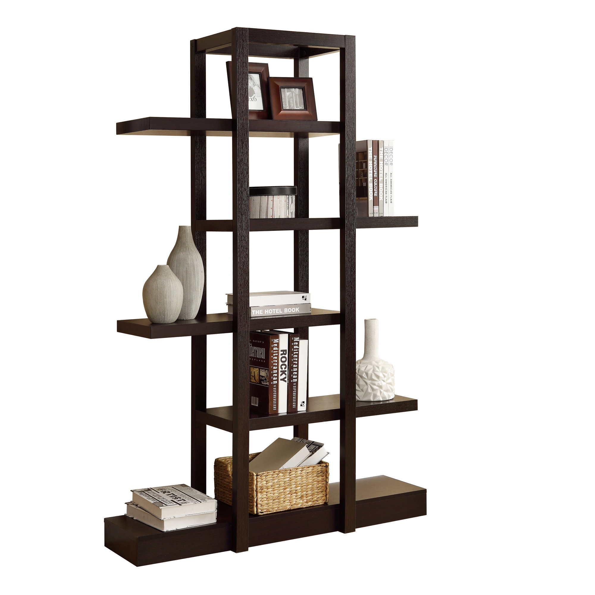 14" x 47" x 71" Cappuccino Particle Board Bookcase Open Concept Display Shelf