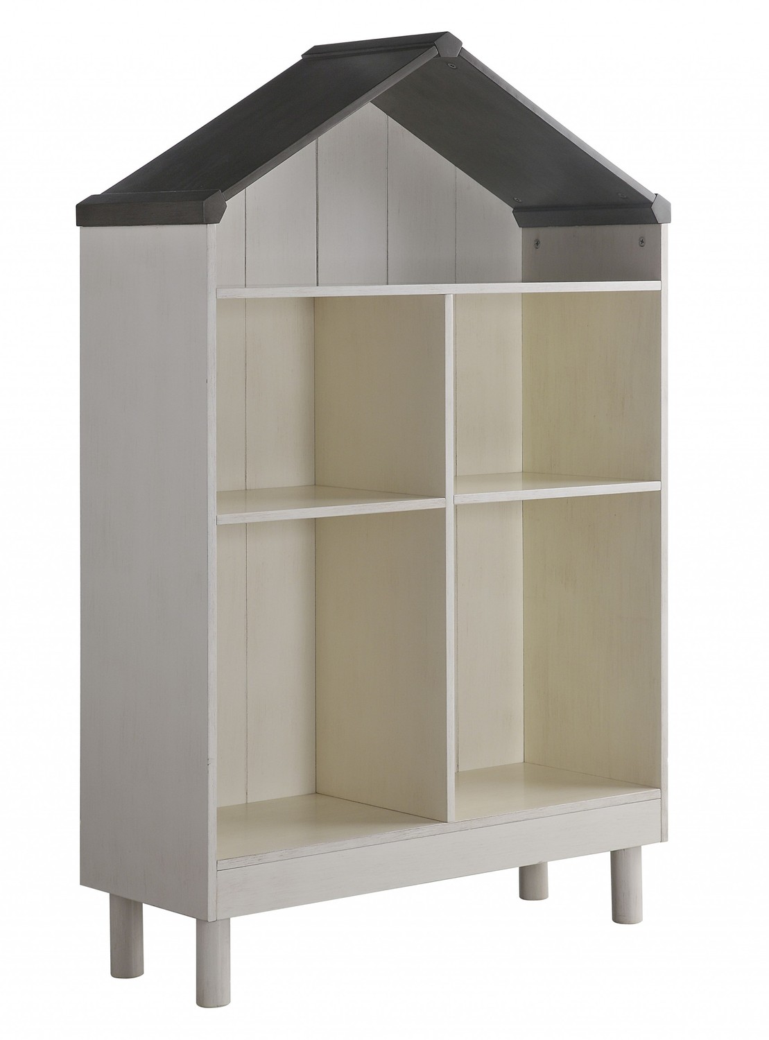 13" X 35" X 56" Weathered White Washed Gray Wood Bookcase