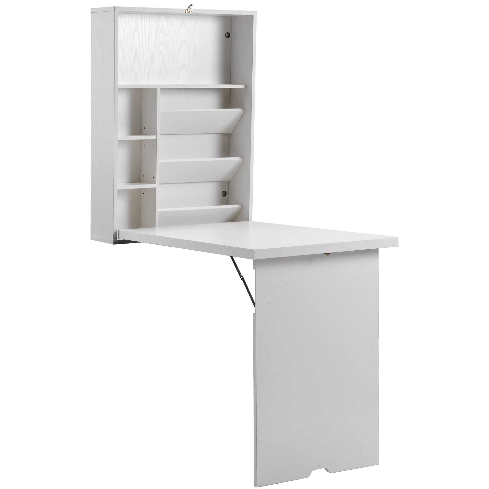 White Finish Folding Murphey Style Desk with Shelves