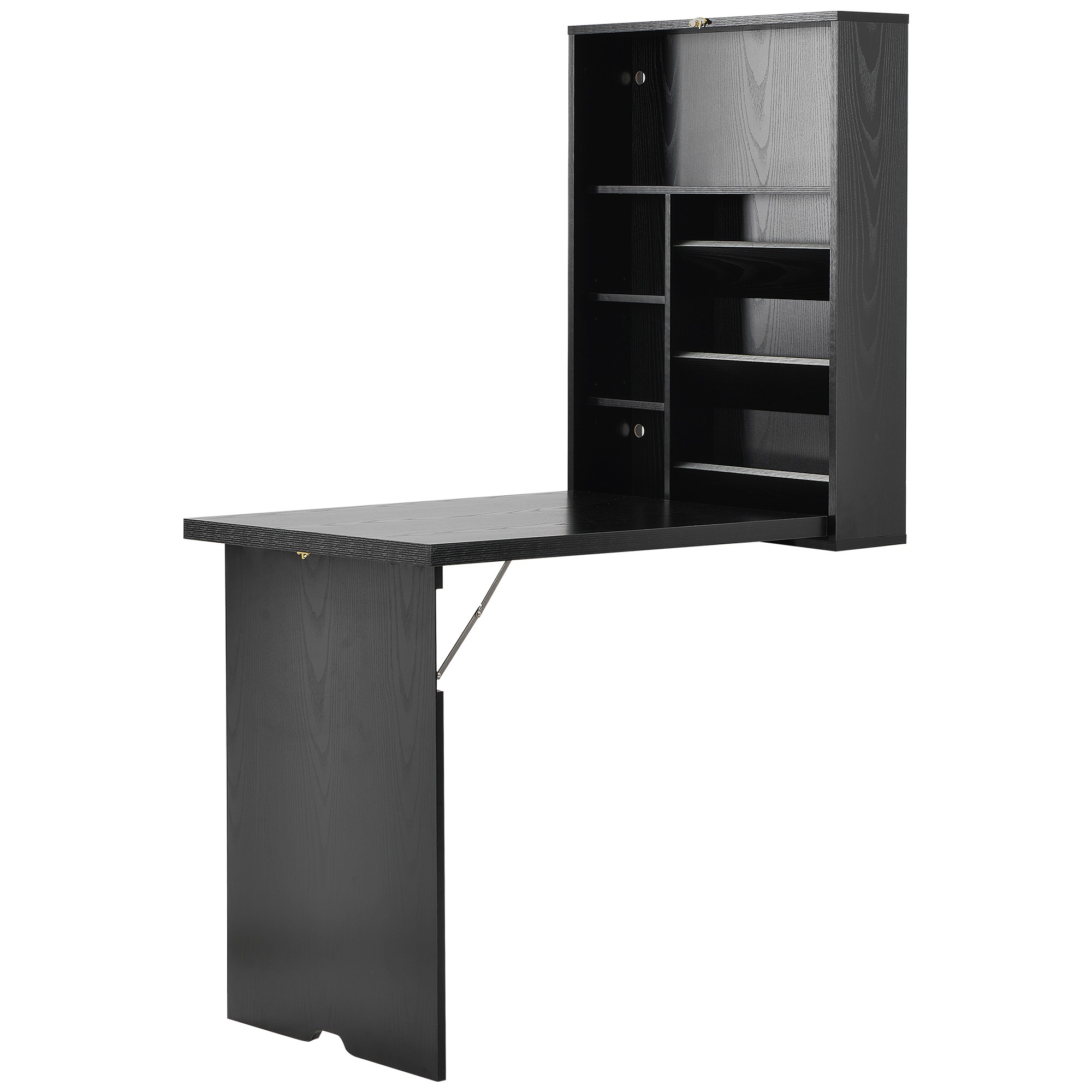 Sleek Black Finish Folding Murphey Style Desk with Shelves