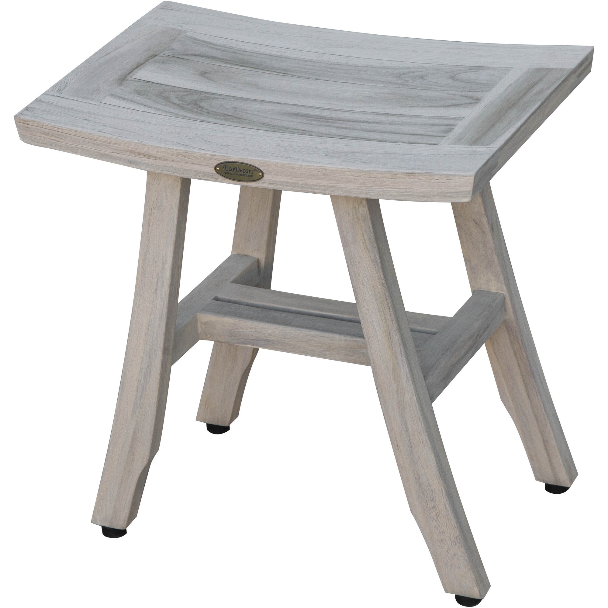 Compact Contemporary Teak Shower Stool in Driftwood Finish