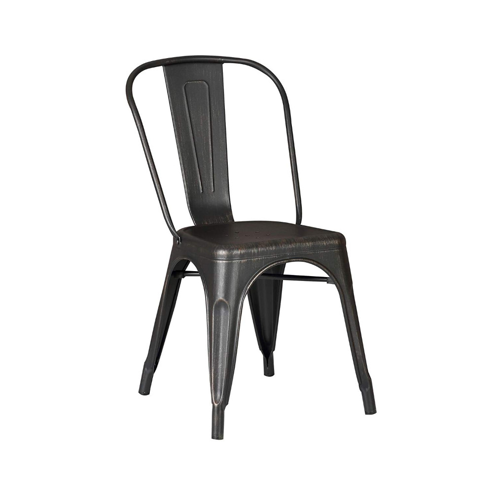 18" Black Distressed Metal Dining Chair With Back in a Set of 2