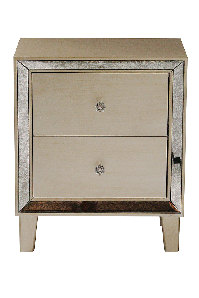 19.7" X 13" X 23.5" Champagne MDF Wood Mirrored Glass Accent Cabinet with a Door and Mirrored Glass