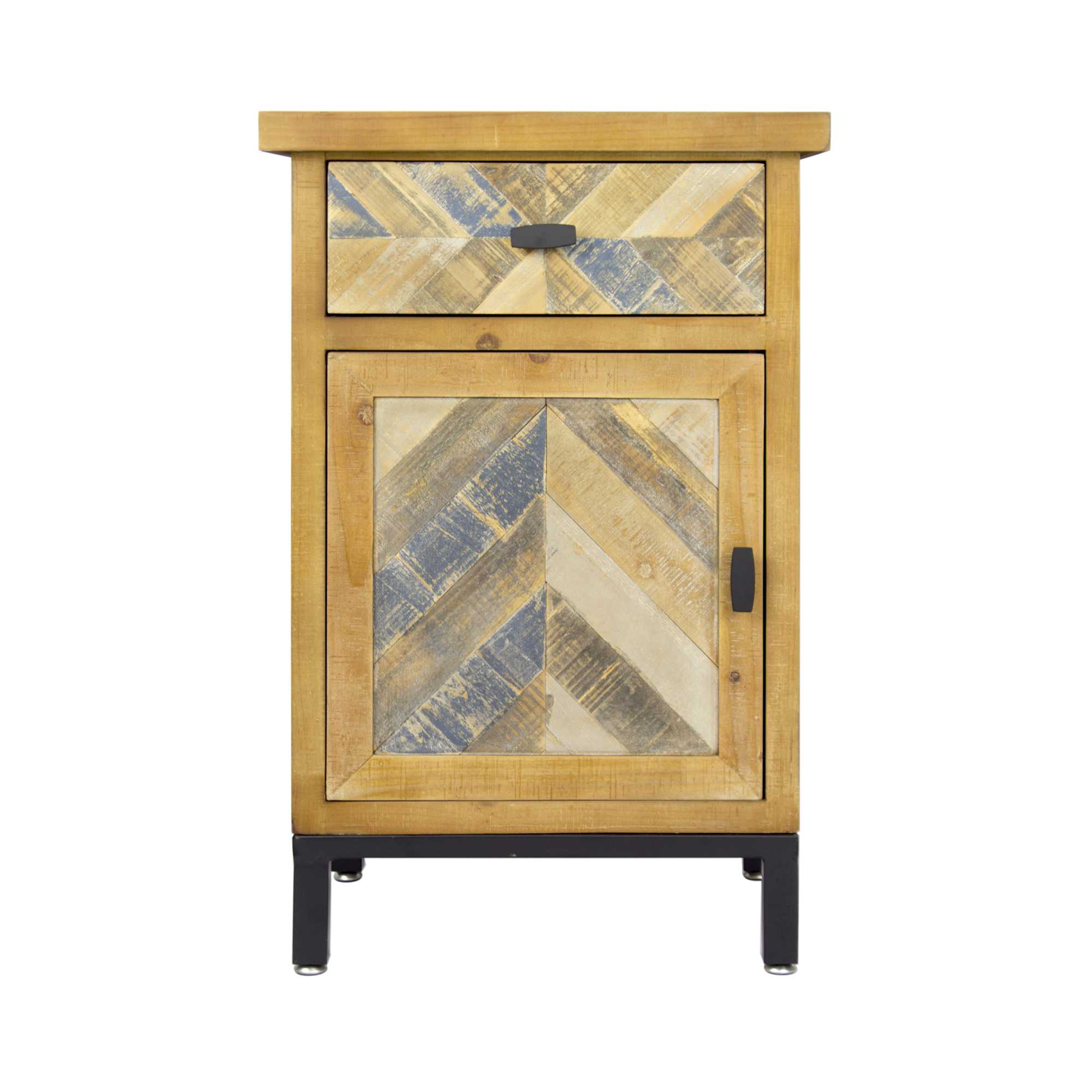 18.9" X 15" X 28.7" Elm with Gray Iron Wood MDF 2 Drawer Parquet Accent Cabinet