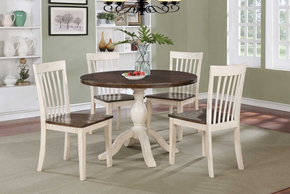 42" X 42" X 36" Walnut Antique White Finish Hardwood 5 Piece Dining Set